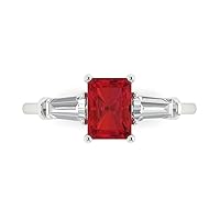 Clara Pucci 2.0 ct Emerald Baguette cut 3 stone Solitaire Simulated Red Ruby Engagement Promise Anniversary Bridal Ring 14k White Gold