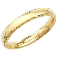 14k Solid Yellow Gold Milgrain Wedding Band Ring 3MM - Size 9