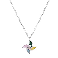 Iszie 925 Sterling Silver Little Rainbow Windmill Enamel Pendant Girl Women's Necklaces Teen Girl Gifts Kids Jewellery Birthday Christmas Gifts