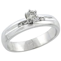 14k White Gold Diamond Engagement Ring w/ 0.25 Carat Brilliant Cut Diamonds, 3/16 in. (4.5mm) wide, Size 5