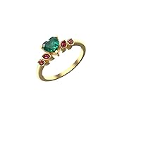 Elegant Marquise Ruby and Emerald Ring Handcrafted Gemstone Jewelry 14K Gold Emerald Ring