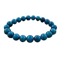 Unisex gem blue apatite10mm round smooth beads stretchable 7 inch bracelet for men,women-Healing, Meditation,Prosperity,Good Luck Bracelet #Code - stbr-03958