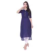 Indian Women Pashmina Rayon Kurta Top Blue Color Check Print Ethnic Tunic Kurti plus size