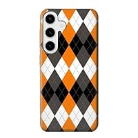 jjphonecase R3421 Black Orange White Argyle Plaid Case Cover for Samsung Galaxy S24 Plus