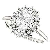 Mois 4 CT Oval Colorless Moissanite Engagement Ring for Women/Her, Wedding Bridal Ring Sets, Eternity Sterling Silver Solid Gold Diamond Solitaire 4-Prong Set for Her