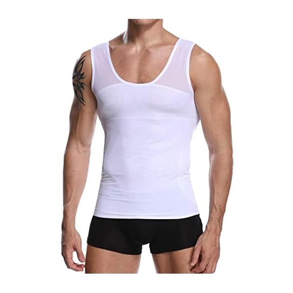 HANERDUN Mens Slimming Shirt Body Shaper Vest Compression Shirt Shapewear  Hide Gynecomastia Slimming Vest