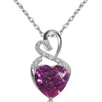 Lab-Created Gemstone Birthstone Heart and Diamond Accent Necklace Pendant Charm in 10k White Gold or 10k Yellow Gold plated or 925 Sterling Sliver with 18” Chain (Choose your Birthstone)