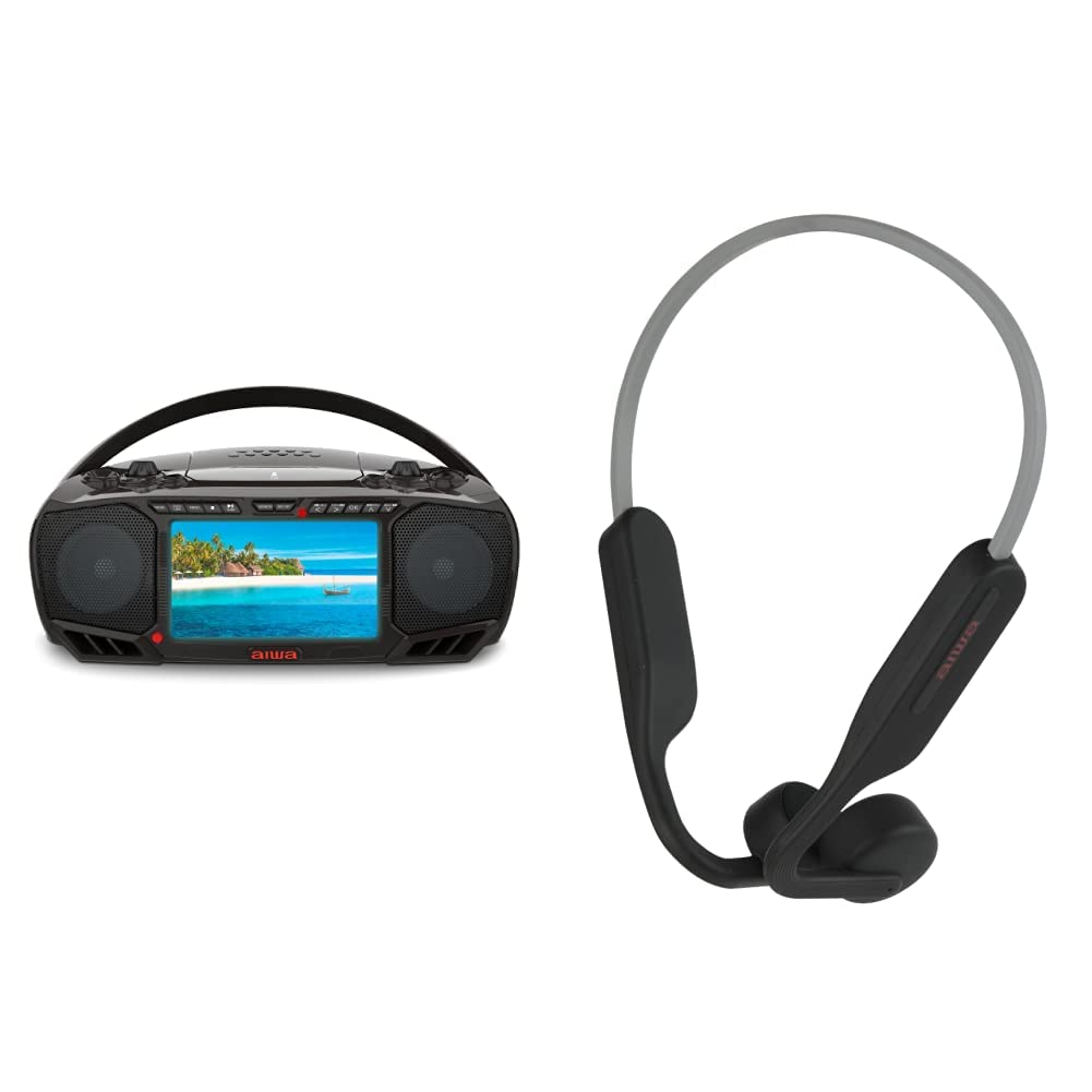 Aiwa Portable Boombox, Crystal Clear Sound & Bone Conducting Wireless Headphones