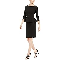 Calvin Klein Womens Peplum 3/4 Sleeves Sheath Dress Black 12