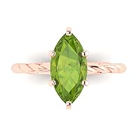 Clara Pucci 2ct Marquise Cut Solitaire Rope Twisted Knot Natural Peridot Proposal Bridal Wedding Anniversary Ring 18K Rose Gold