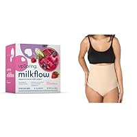 UpSpring Milkflow Lactation Supplement Drink Mix – Milk Lactation Supplement, Berry Flavor, 18 Servings + Post Baby Panty Postpartum Care Postpartum Underwear (Nude - L/XL)
