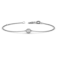 Round White Sapphire 0.17 ct Solitaire Station Minimalist Bracelet 14K Gold