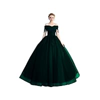 Women's A-line Cap Sleeves Prom Dresses Off The Shoulder Quinceanera Dresses Navy Blue