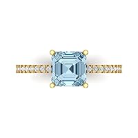 1.63ct Asscher Cut Solitaire with Accent Aquamarine Blue Simulated Diamond designer Modern Ring Real 14k Yellow Gold