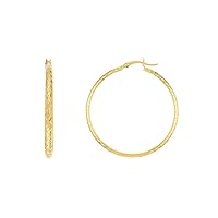 10k Gold Sparkle Cut Hoop Earrings Jewelry for Women in Yellow Gold White Gold Choice of Hoop Earrings and 3x15mm 3x30mm 3x40mm
