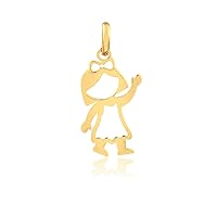 18k Solid Yellow Gold Little Girl Kid Shaped Pendant for Necklace for Women