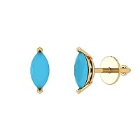 1.1 ct Marquise Cut Solitaire VVS1 Simulated Turquoise Pair of Stud Earrings Solid 18K Yellow Gold Butterfly Push Back