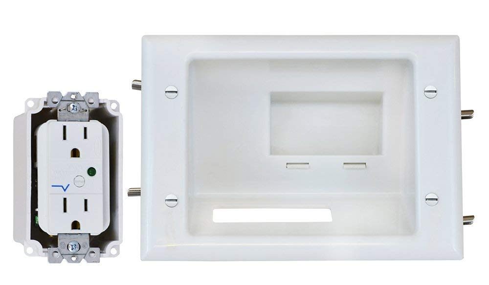 DATA COMM Electronics 45-0081-WH Recessed AV/HDMI Cable Conceal Plate with Dual Power Surge Suppressor , White