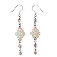 NOVICA Artisan Handmade Rose Quartz Amethyst Dangle Earrings .925 Sterling Silver Beaded Clear Pink Purple Cluster Thailand 'Enchanted Bloom'