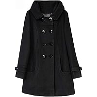 Women's Fall Wool Peacoat Long Double Breasted Jacket With Hood Winter