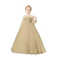 Melinda Flower Girls Dresses Lace Appliques Tulle Long Sleeves Princess Long Wedding Pageant Ball Gown