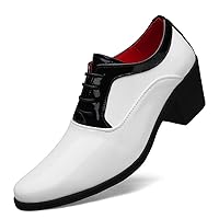 Men's Contrast Patent Leather Cuban Heel Oxfords Shoes for Wedding Dress Lace-up Shoes