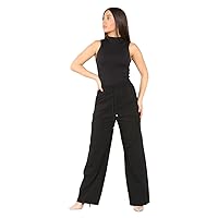 STAR FASHION Ladies Cargo Combat Trouser Elastic Waistband Drawstring 4 Pocket Plain Wide Leg Palazzo Style Legging Trousers for Womens UK Size 8 to 16