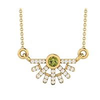 925 Sterling Silver 3mm Round Cut Peridot Rising Sun Necklace Pendant for Women with 18