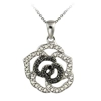 Jewelry Created Round Cut Black Diamond 925 Sterling Silver 14K White Gold Finish Diamond Accent Rose Flower Pendant Necklace for Women's & Girl's