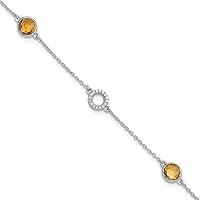 925 Sterling Silver Rhodium Plated White Ice Diamond and Citrine 1inch Extension Bracelet 7.25 Inch Measures 7.25x6mm Wide Jewelry Gifts for Women