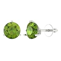 3.9ct Round Cut Solitaire Genuine Natural Light Green Peridot Unisex pair of Stud Martini Earrings 14k White Gold Screw Back