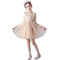 Flower Girls Lace Dress for Kids Wedding Bridesmaid Knee Length Gown Tulle Dresses 2-13Y