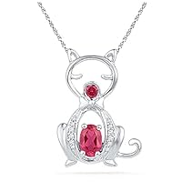 0.50 CT Oval Cut Created Ruby Kitty Cat Pendant Necklace 14K White Gold Finish