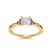 Choose Your Gemstone 14k Yellow Gold Plated Princess Shape Petite Engagement Ring Everyday Jewelry Handmade Gift for Wife Celtic Knot Split Diamond CZ Birthstone Ring : US Size 4 to 12