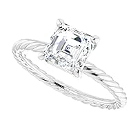 10K Solid White Gold Handmade Engagement Ring 1.0 CT Asscher Cut Moissanite Diamond Solitaire Wedding/Bridal Ring for Women/Her Propose Rings