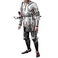Medieval Knight Full Suit of Armor Combat Plate Body Armor Halloween Costume Silver