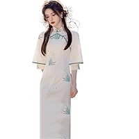 China Style Cheongsam Young Girl Summer Simple Elegant Temperament Long Qipao Women Tradition Dress