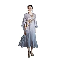 Improved Hanfu Women's Silk Organza Flower Embroidery Chinese Traditional Loose Dress 2652