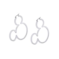 Simple and Classic Women's and Girls Fashion Mickey Mouse Outline Hoop Earrings 14K White Gold Plated .925 Sterling Sliver