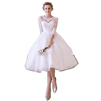 A Line Lace Bridal Dress Tea-Length Wedding Dress Bridal Gowns