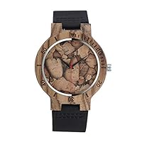 Mens Wooden Watch, Bamboo Wood Wristwatches for Men, Leather Strap Unique Dial