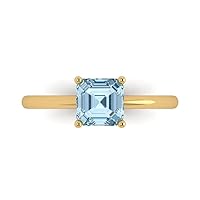 Clara Pucci 1.0 carat Asscher Cut Solitaire Blue Simulated Diamond Proposal Wedding Bridal Anniversary Ring 18K Yellow Gold