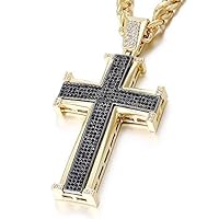 CALOZITO Pendant Black/White Crystal Gold color Chain Men Necklace Father's Day Gift Jewelry Length: 24inch(60cm) (Big Gold Black Cross)