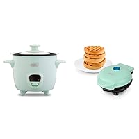 DASH Mini Rice Cooker Steamer with Removable Nonstick Pot, Keep Warm Function & Recipe Guide, 5 Quart, for Soups, Stews, Grains & Oatmeal - Aqua | DASH Mini Maker for Individual Waffles, Hash Browns, Keto Chaffles with Easy to Clean, Non-Stick Surfaces, 4 Inch, Aqua