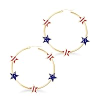 American Flag Independence Day Hoop Earrings Enamel Five Pointed Star Dangle Earrings Red Blue White Holiday Jewelry for Women Girls