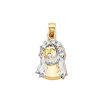 14k Yellow Gold and White Gold CZ Cubic Zirconia Simulated Diamond Religious Faith Inspiration Jesus Christ Head Pendant Necklace 15x22mm Jewelry for Women