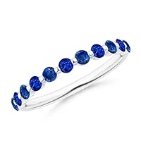 Blue Sapphire Half Eternity Band Ring 925 Sterling Silver September Birthstone Gemstone Jewelry Wedding Engagement Women Birthday Gift