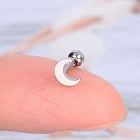 1Pcs Stainless Steel Earrings Heart Star, Moon Cross Butter.fly Sna ke Lobe Ear Piercing Jewelry (2 silver moon- )