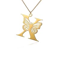 Butterfly InitialNecklace for Women Gold Letter Pendant Butterflies Love Heart Girl Mom Wife Christmas Family Girlfriend GrandLove Gift Jewelry for Valentine Anniversary Birthday