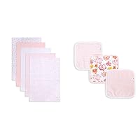 Burt's Bees Baby - Burp Cloths, 100% Organic Cotton Absorbent 5-Pack Drool Cloths (Blossom Pink Variety Prints) & Washcloths, Absorbent Knit Terry, Super Soft 100% Organic Cotton